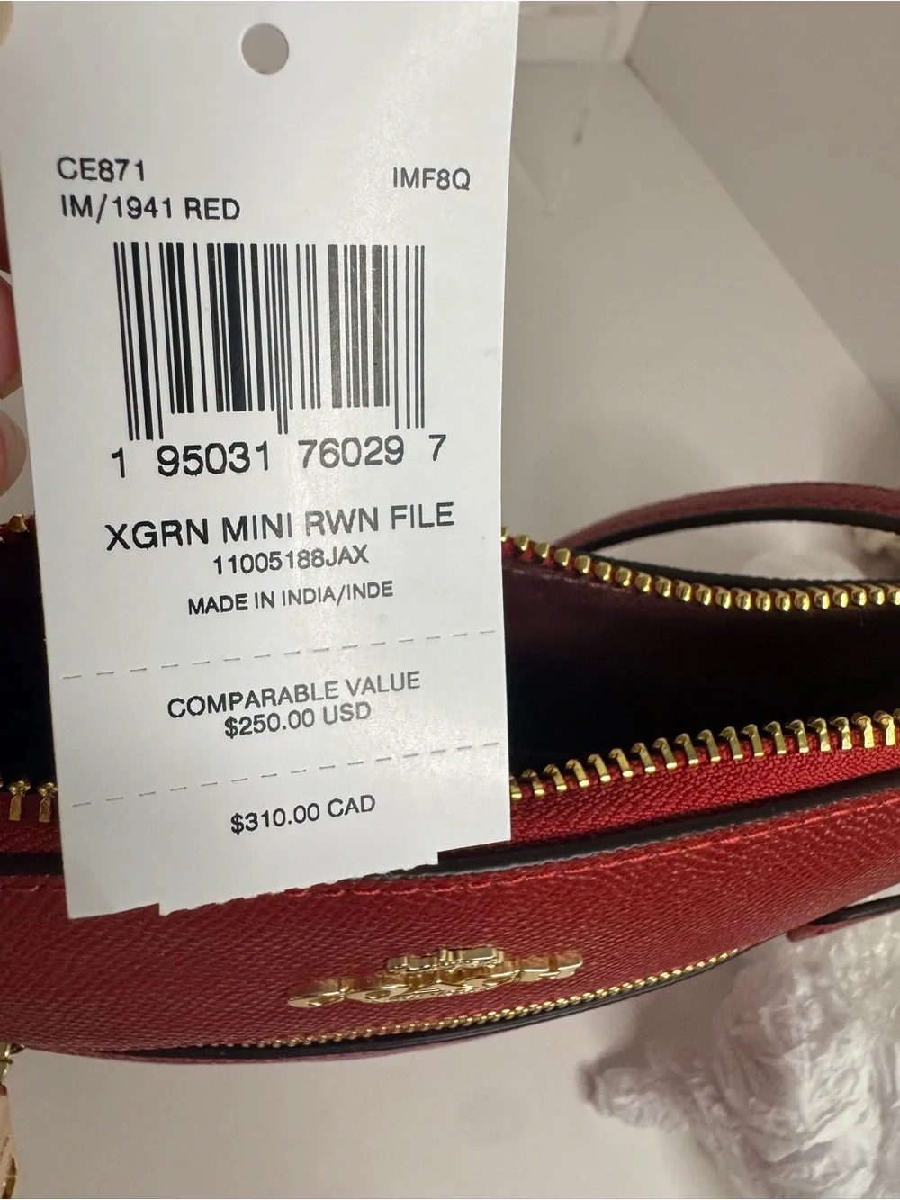 #403 Coach NWT Crossgrain Mini Rowan File Red Crossbody Bag